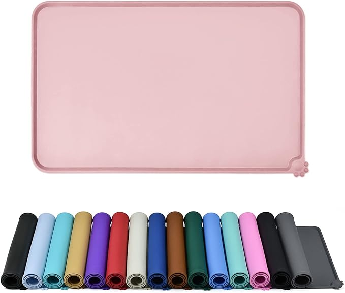 Waterproof Pet Feeding Mat with High Raised Edges, Heavier and Thicker Placemats for Cat Dog Water Bowl with BPA Free, Dogs Cats Food Mats for Messy Drinkers to Prevent Spill and Protect Floors