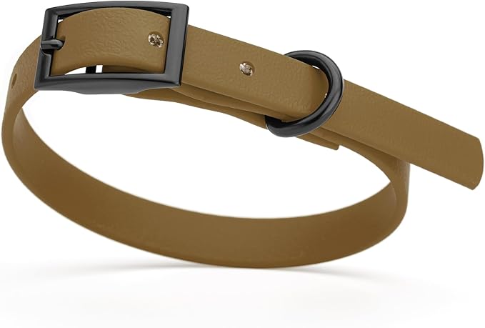 Dogline Biothane Waterproof Dog Collar Strong Coated Nylon Webbing with Black Hardware Odor- Proof for Easy Care Easy to Clean High Performance Fits Small Medium or Large Dogs, Coyote Brown