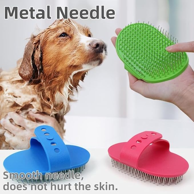 4-Pack Silicone Cat Brush Set, Pet Scratcher and Massager – Adjustable Pet Deshedding Brush, Bath Brush for Cats and Dogs, Suitable for Furniture Legs & Corners (Needle Style - 2PCS (Blue + Green))