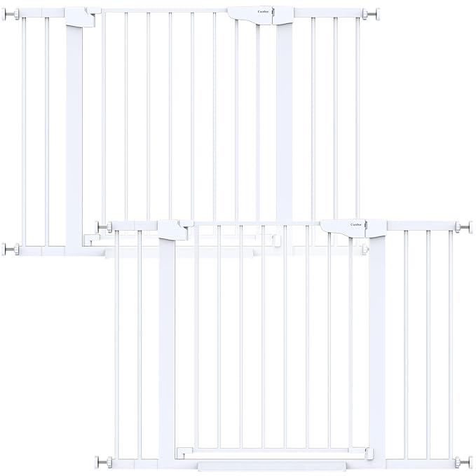 Cumbor 2 Pack 29.7-46" Baby Gate for Stairs, Mom's Choice Awards Winner-Auto Close Dog Gate for doorways, Easy Install Pressure Mounted Pet Gates indoor, Easy Walk Thru Wide Safety Gate for Dog, White