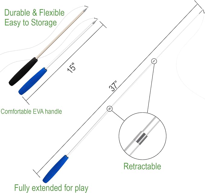 Cat Toys - No Chemical Dyeing Cat Feather Toys for Indoor Cats - Include Cat Wand and Natural Feather Refills