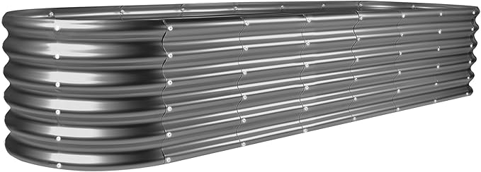Land Guard 8×2×1.5ft Galvanized Raised Garden Bed Kit, Raised Garden Boxes Outdoor, Oval Metal Raised Garden Beds for Vegetables, Modern Grey