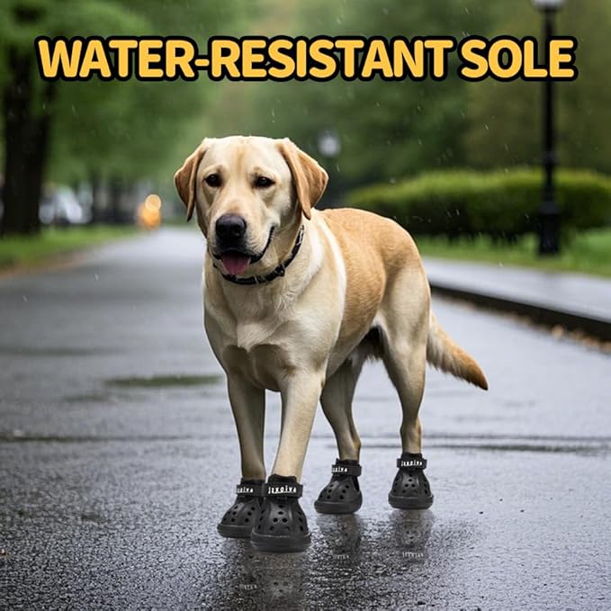JZXOIVA Dog Shoes for Hot Pavement, Dog Booties for Large Dogs, Breathable Dog Boots & Paw Protectors, Adjustable Non-Slip Dog Rain Booties, Waterproof Pets Sandals for Beach Black Size 9