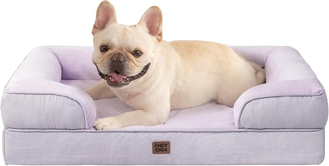 EHEYCIGA Orthopedic Dog Bed for Medium Dogs, Waterproof Memory Foam Medium Pet Beds with Sides, Non-Slip Bottom and Egg-Crate Foam Dog Couch Bed with Washable Removable Cover, Lilac