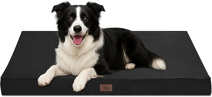 Outdoor Dog Bed for Medium Dogs, Waterproof Dog Crate Bed for Puppy Beds, Orthopedic Egg Crate Foam Pet Bed with Washable and Removable Oxford Cover, Black