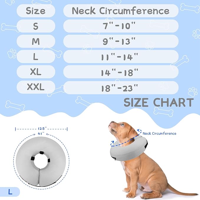 Supet Inflatable Dog Cone Collar Alternative After Surgery, Dog Neck Donut Collar Recovery E Collar to Stop Licking, Soft Pet Cone for Small Medium Large Dogs