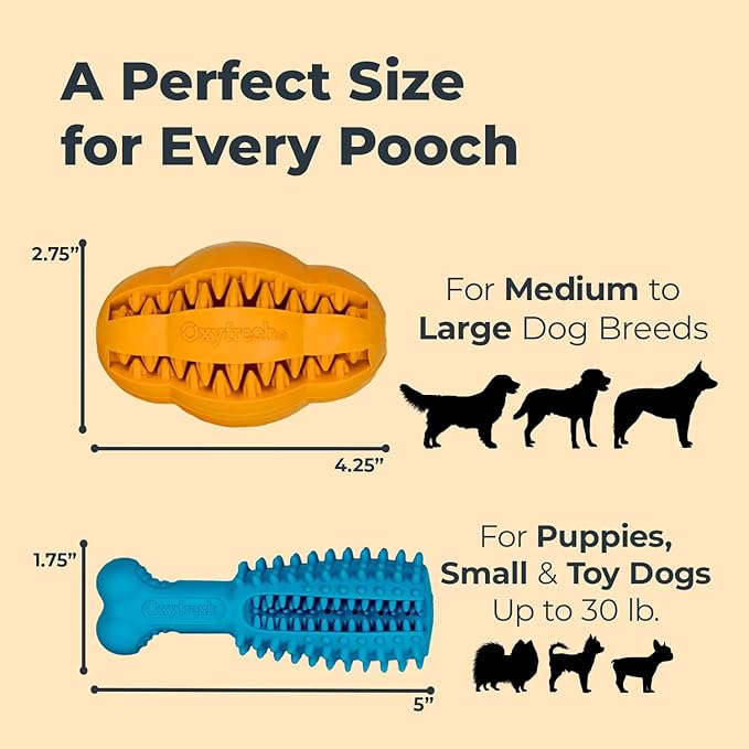 Oxyfresh Dog Dental Chew Toy - Best Durable Rubber Dog Toy for Tough Chewers – Helps Remove Plaque, Cleans Teeth & Freshens Breath Without Brushing (Large)