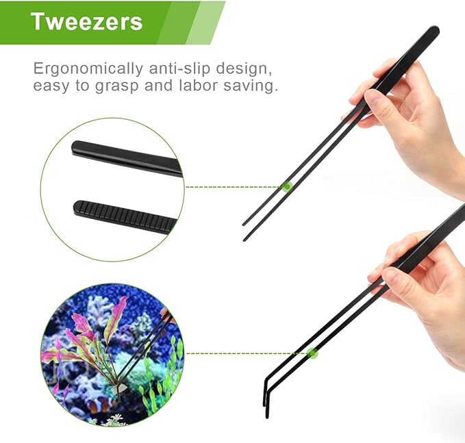Quarium Aquascape Tools Kits, 4 in 1 Anti-Rust Aquatic Plant Aquascaping Tool Stainless Steel Black Tweezers Scissors Spatula for Aquarium Tank Clean Fish Tank Aquascape Tools Sets (black)
