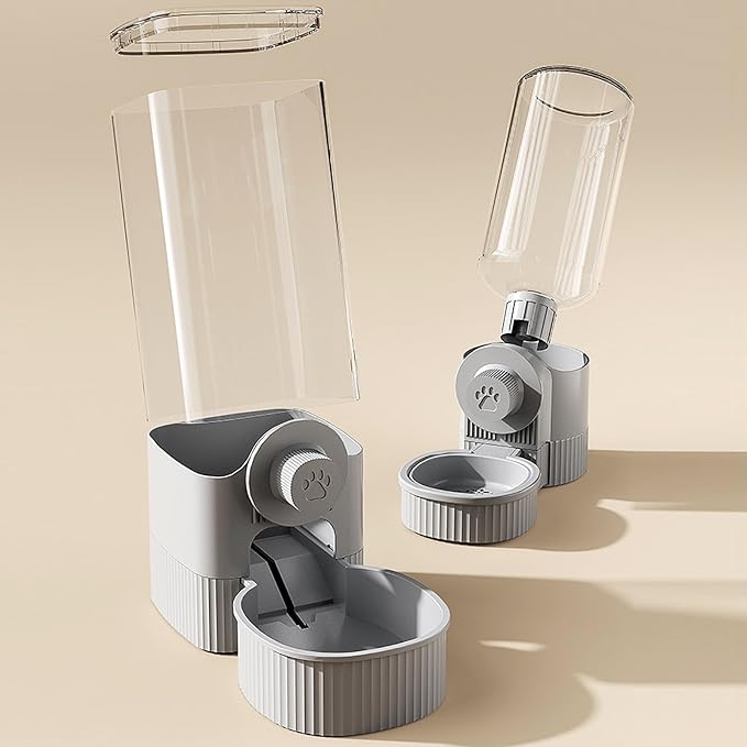 GKYZBB Hanging Automatic Food Water Dispenser,Rabbit Feeder Guinea Pig Water Bottle Food Feeder for Ferret Guinea Pig Rabbit Bunny Cage Accessories (Grey, 520ml+1200ml)