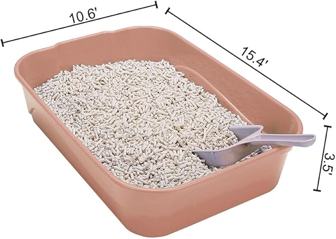 Kitty Litter Box Starter Kit - Small Cat Litter Pan Without Lid, Litter Mat, Scoop and Bowl for Kitten Within 3 Months (PinkScoop Set)