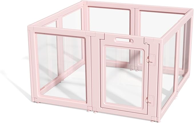 DIY Clear Acrylic Dog Playpen House,Quick Easy Assembly and Disassembly,Strong Floor Suction,Indoor and Outdoor Use,Easy Cleansing Puppy Fence (Skin Pink, 30.3" H, 8PCS)