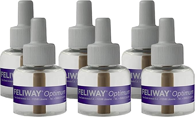 FELIWAY Optimum 6 x 30 Day Cat Calming Refills for Pheromone Diffuser, 6 x 48ml Value Pack - Helps Reduce Common Signs of Stress in Cats & Kittens, Enhanced Calming