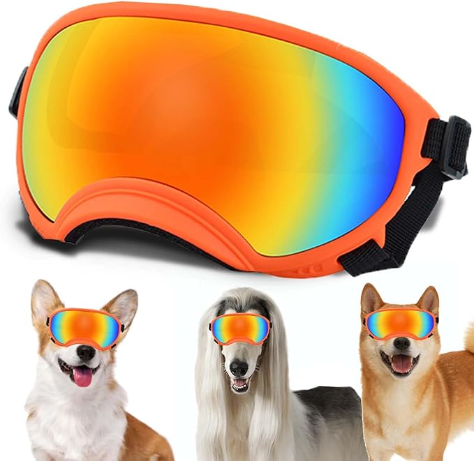 Medium Dog Sunglasses with Adjustable Strap UV Protection, Winproof Dog Puppy Sunglasses, Suitable for Medium Dog Pet Glasses, Dogs Eyes Protection,Soft Dog Goggles