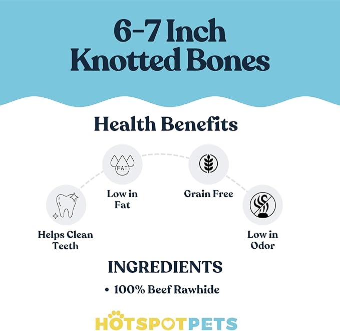 hotspot pets 6-7 Inch USDA Certified Facility Rawhide Dog Chew Bones - Choice of 10, 20, 30 Packs - from Grass Fed Brazilian Cows - Promotes Dental Hygiene and Good Behavior (30 Count)