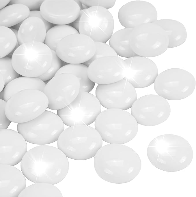 1LB White Flat Glass Marbles for Vases, Gemstone Beads Vase Filler Decorative Glass Pebbles for Fish Tank, DIY Crafts, Aquarium Decor Rocks