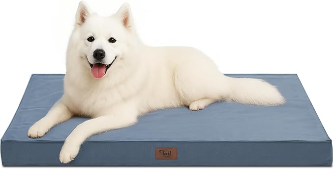 Outdoor Large Dog Bed, Waterproof Dog Bed for Large Dogs, Egg Crate Foam Pet Bed with Removable Washable Oxford Cooling Cover, Blue