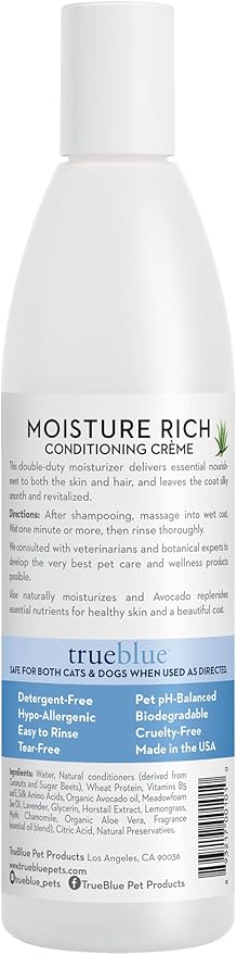 TrueBlue Aloe & Avocado Moisture-Rich Conditioning Dog Crème – Conditioner Cream for Dogs, Puppies - Deodorizing, Moisturizing, Tearless – Toxin Free, Natural Botanical Blend – 12 Fl. Oz.