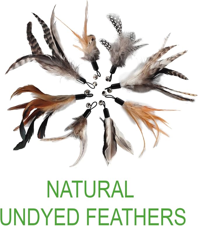 Cat Toys - No Chemical Dyeing Cat Feather Toys for Indoor Cats - Include Cat Wand and Natural Feather Refills