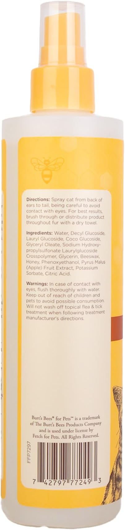Burt's Bees for Pets Waterless Cat Grooming Spray with Shea Butter and Honey, 99.3% Natural Origin Formulas, Cats Dry Shampoo, Kitten Supplies, 6pk, 10oz