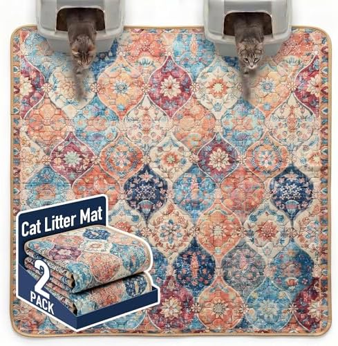 Hompet Cat Litter Mat 2 Pack, 72x72 Large Machine Washable Trapping Mats