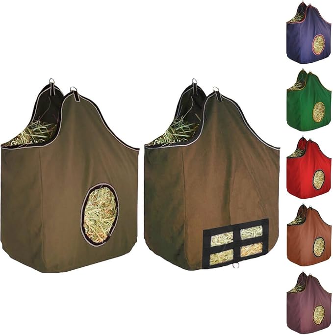 Derby Originals Large 24 OZ Canvas Horse Hay Bag 2 Sided Combo Design X Wide Gusset and 6 Month Warranty
