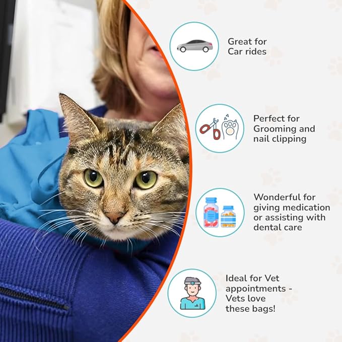 Cozy Comfort Carrier - X-Large Light Blue Cat Carrier and Cat Restraint Bag for Medication Administration, Grooming, Vet Visits, Dental Care, and Nail Trimming