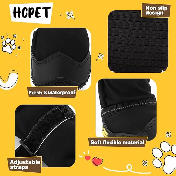 Hcpet Dog Shoes, Dog Boots & Paw Protectors for Winter Snowy Days, Rainy Weather, Outdoor Anti-Slip Sole Dog Booties for Hardwood Floor Black-Leg 6