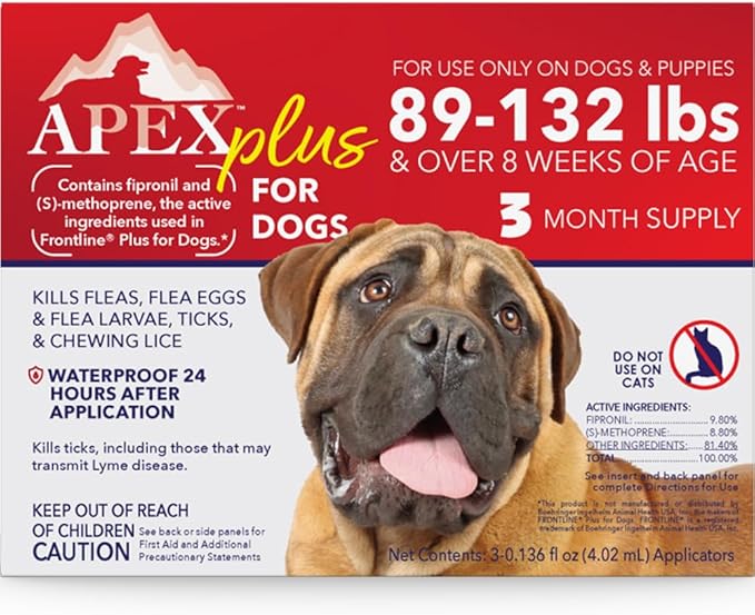 Apex Plus Flea and Tick Prevention for Dogs | X-Large (89-132 lbs) | 3-Month Supply | Dog Flea and Tick Treatment | 24-Hour Activation, Waterproof, 30-Day Protection