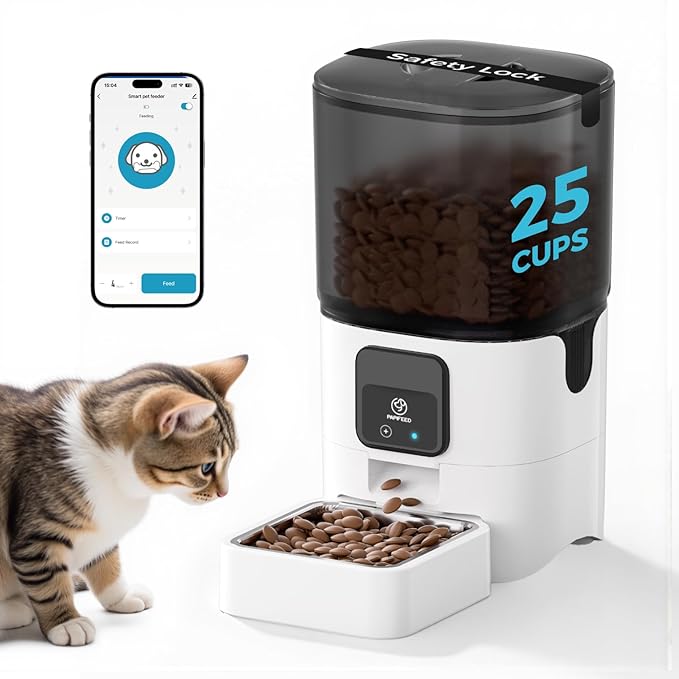 PAPIFEED Smart Automatic Cat Feeders: WiFi Pet Feeder with APP Control for Remote Feeding, Detachable for Easy Clean, Automatic Cat Food Dispenser with Alexa,1-10 Meals Per Day for Dog (6L/25Cup)