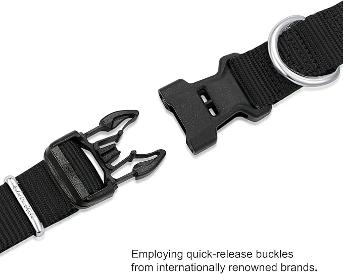 Mikivery Nylon Dog Collar with Quick Release Buckle Soft Adjustable Sturdy for Small Medium Large Dogs Black,L