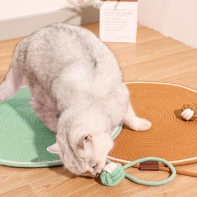 Natural Cotton Rope Cat Scratch Pad, 15.7'' Round Horizontal Floor Cat
