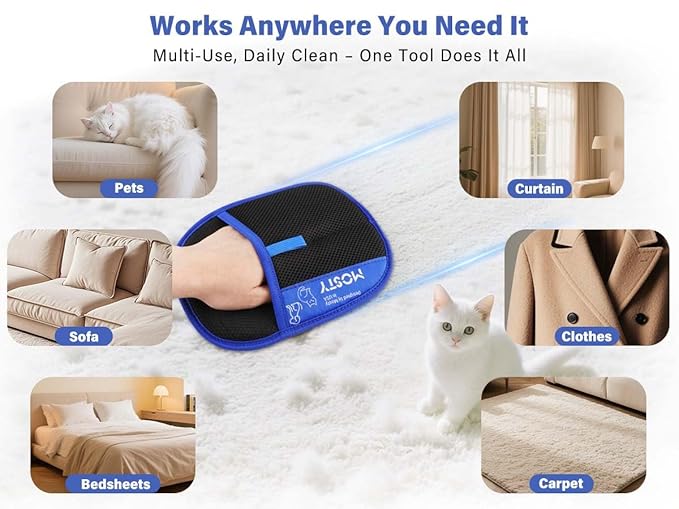 Pet Hair Removal Glove,Double Sided Electrostatic, Reusable Cat & Dog Hair Remover Mitt for Furniture, Couch, Carpet, Car Seat, Quick Cleaning Grooming Glove,1Pcs