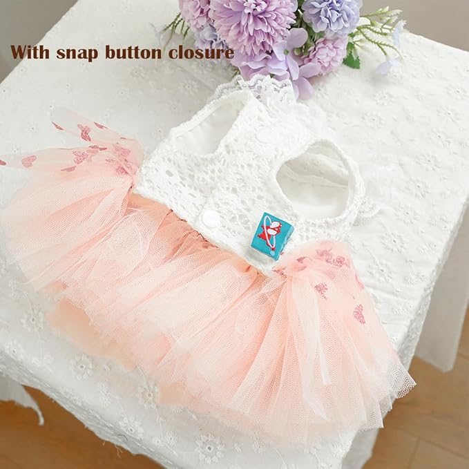 Dog Princess Dress with Heart Patterns & Bow Puppy Clothes for Small Dogs Girl Fancy Cat Birthday Outfit Pet Wedding Dresses(Pink White, Large)