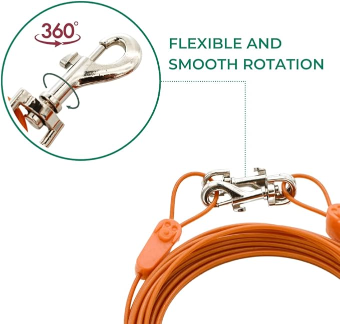 25FT Tie-Out Cables for Dogs - Strong, Safe, and Durable Dog Tie-Outs for Every Breed up to 250 Pounds - Weather and Wear Resistant Galvanized Aircraft Cable for Outside Use