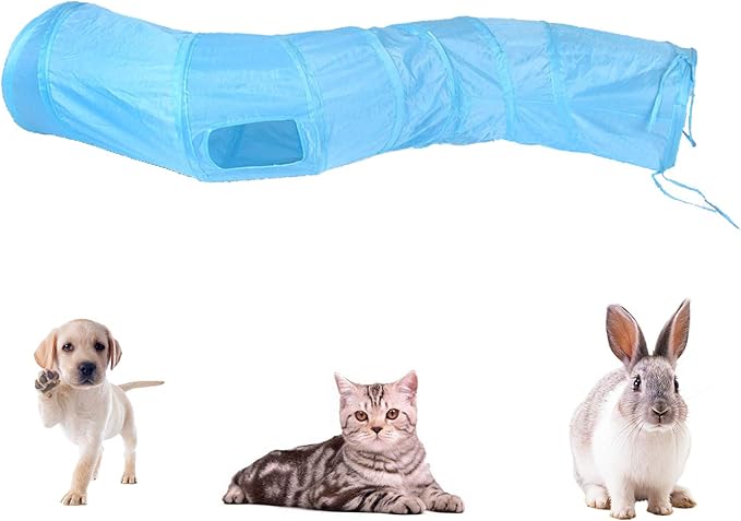 iCAGY Cat Tunnel for Indoor Cats Interactive, Rabbit Tunnel Toys, Pet Toys Play Tunnels for Cats Kittens Rabbits Puppies Crinkle Pop Up Blue 47" Shape S