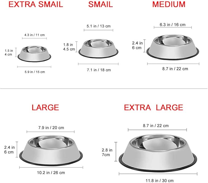 Stainless Steel Dog Bowls, 1.5 Cup/12oz Cat Bowl Water and Food with Rubber Base, Pet Bowls for Small Dogs, Cats, Puppy, Rabbit and Kitten, 2Pack