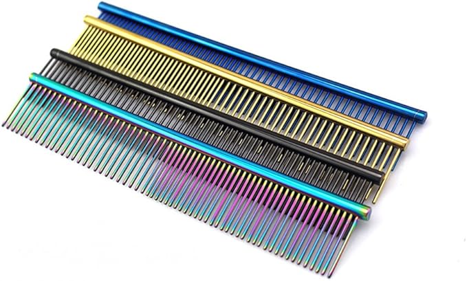 ZoCr Stainless Steel Pet Comb for Dogs Cats, Pet Grooming Comb with Different Spaced Rounded Teeth (Purple)
