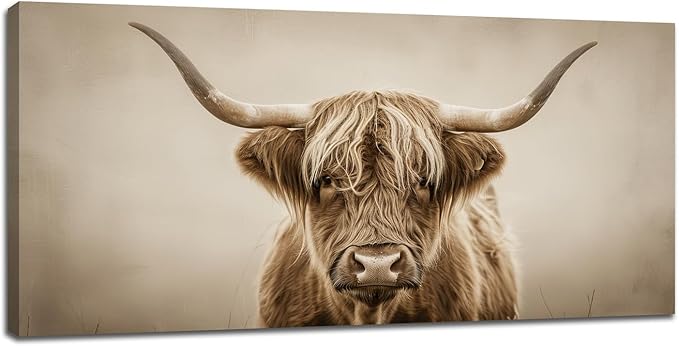 Large Highland Cow Wall Art Farmhouse Country Extra Canvas Living Room Oversize Western Cattle Wall Decor Pictures Framed Prints Animal Painting Artwork for Bedroom Dining 60"x30"