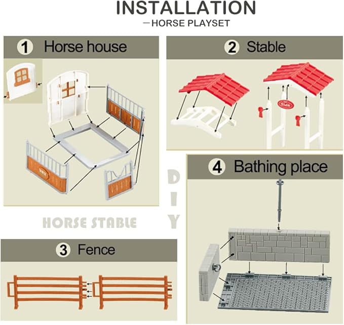 Peagrav Horse Stable Playset with Rider, Wash Area, Fence & Animal Figures - Gifts for Girls & Boys Aged 3-8