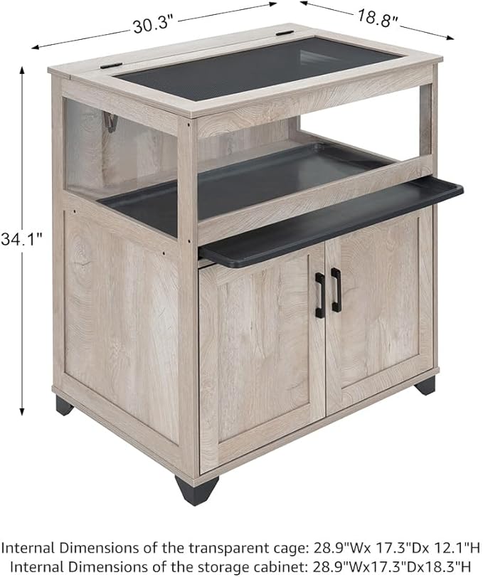 unipaws Hedgehog Cage with Storage Cabinet, Hamster Cage for Rat and Guinea Pigs, Clear Transparent PVC Visual Small Animal Cage with Tray, Hamster Enclosure, Grey
