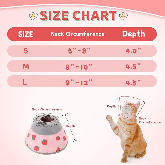 Cat Cone Collar Soft to Stop Licking, Adjustable, Foldable Lightweight Kitten Cones After Surgery Recovery for Cats & Kittens, Cat Cone Alternative (Pink, L)