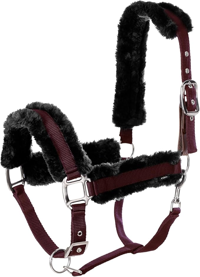 Equinavia Valkyrie Soft Ultra Fleece Padded Adjustable Breakaway Horse Halter - Wine Red/Black - Cob