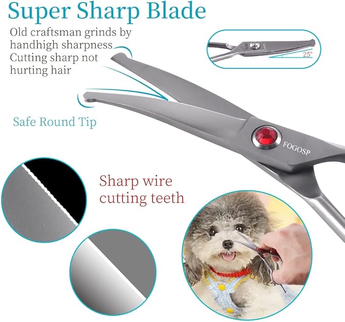 4.5" Curved Dog Scissors for Grooming Face and Paws with Safety Round Tip for Small Dogs Face Paw Ears Trimmer Professional Small Cat Grooming Shears (4.5" Curved, Gray)