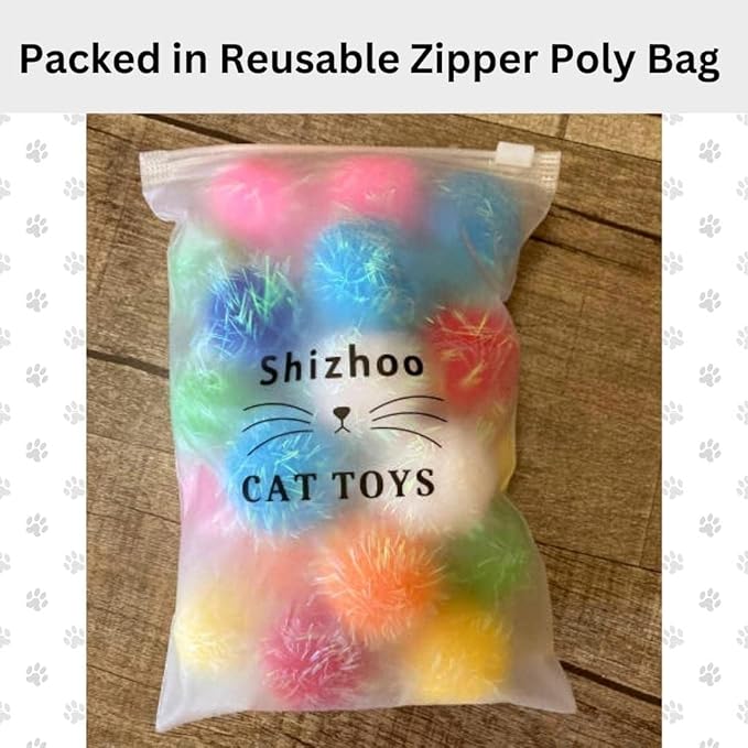 20 Pieces Mix Sizes Sparkle Pom Pom Balls for Cat - Interactive Glitter Balls, Multicolor, Best as Kitten Play Toys.