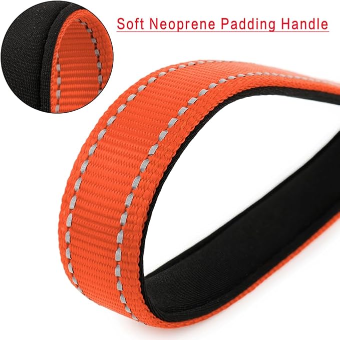 PLUTUS PET 10” Short Dog Leash, Reflective Nylon Padded Handle, Strong Traffic Leash with Carabiner Clip, Perfect for Large or Medium Dogs（10”，Orange