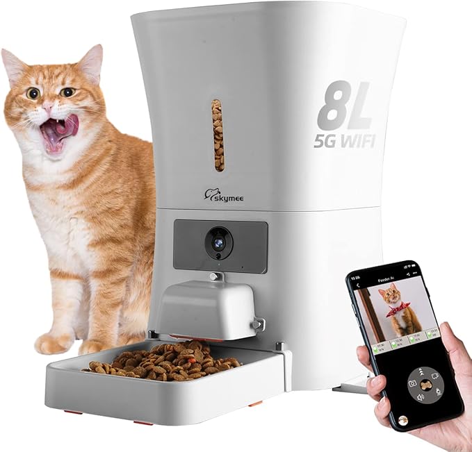 SKYMEE 8L/12L 2.4G & 5G WiFi Aautomatic Large Dog Feeder & Automatic cat feeders -1080P Full HD Pet Camera Treat Dispenser with Night Vision and 2-Way Audio