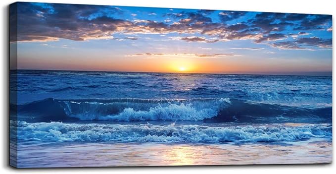Canvas wall art for living room Blue Ocean Sea sun landscape painting bathroom Wall Decor Ready to Hang for Home Decorations office family bedroom kitchen Works canvas Prints pictures 30" x 60"inch