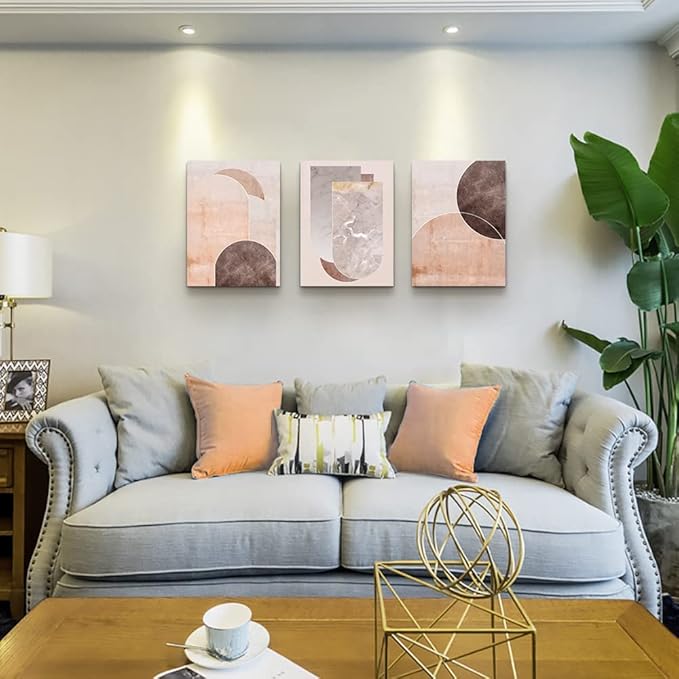 AHUASJART Boho Wall Decor Living Room Canvas Wall Art For Office Family Wall Decorations For Bedroom Modern Abstract Geometry Paintings Canvas Pictures Artwork Inspirational Home Decor 3 Pieces Set