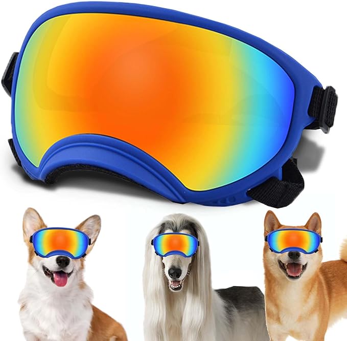 Medium Dog Sunglasses with Adjustable Strap UV Protection, Winproof Dog Puppy Sunglasses, Suitable for Medium Dog Pet Glasses, Dogs Eyes Protection,Soft Dog Goggles