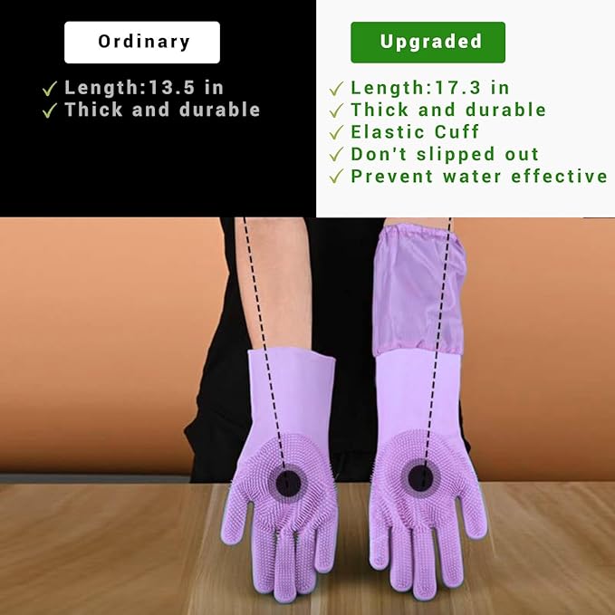 Dog Washing Gloves, Pet Grooming Gloves with Soft Brushes, Bathing and Massaging for Dogs and Cats, Silicone Heat Resistant Cleaning Gloves with High-Density Teeth (Purple)